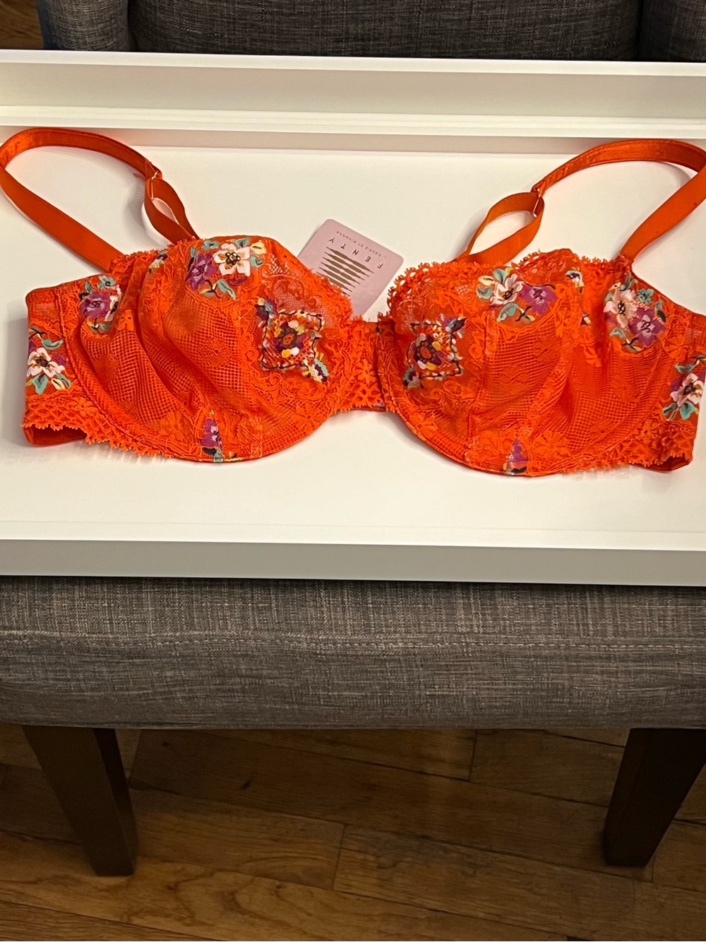 Savage X Fenty Orange Floral Lace Underwire Bra